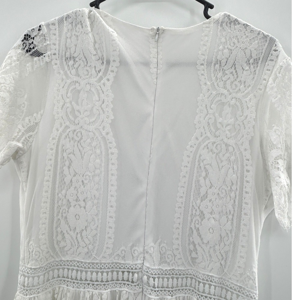 White Lace Boho Maxi Dress Cottagecore Romantic Bridal Style Long Dress Medium - Picture 5 of 9